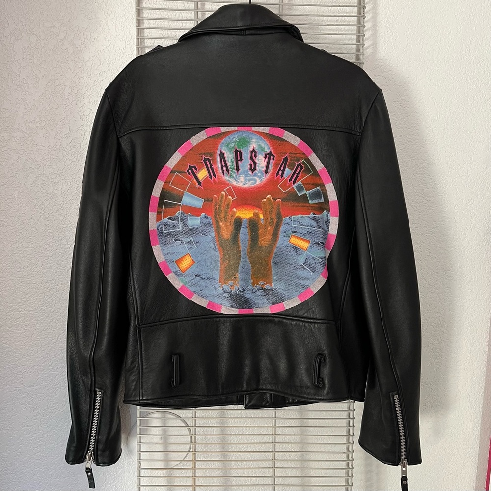 Super Rare Trapstar Leather Moto Jacket with Back Design